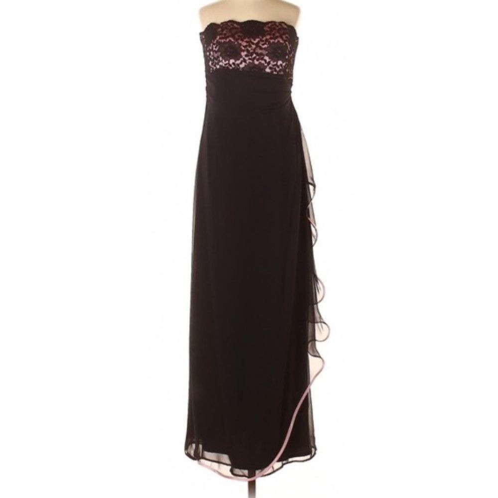 Cache Strapless Pink Lace Mesh Gown Long Dress